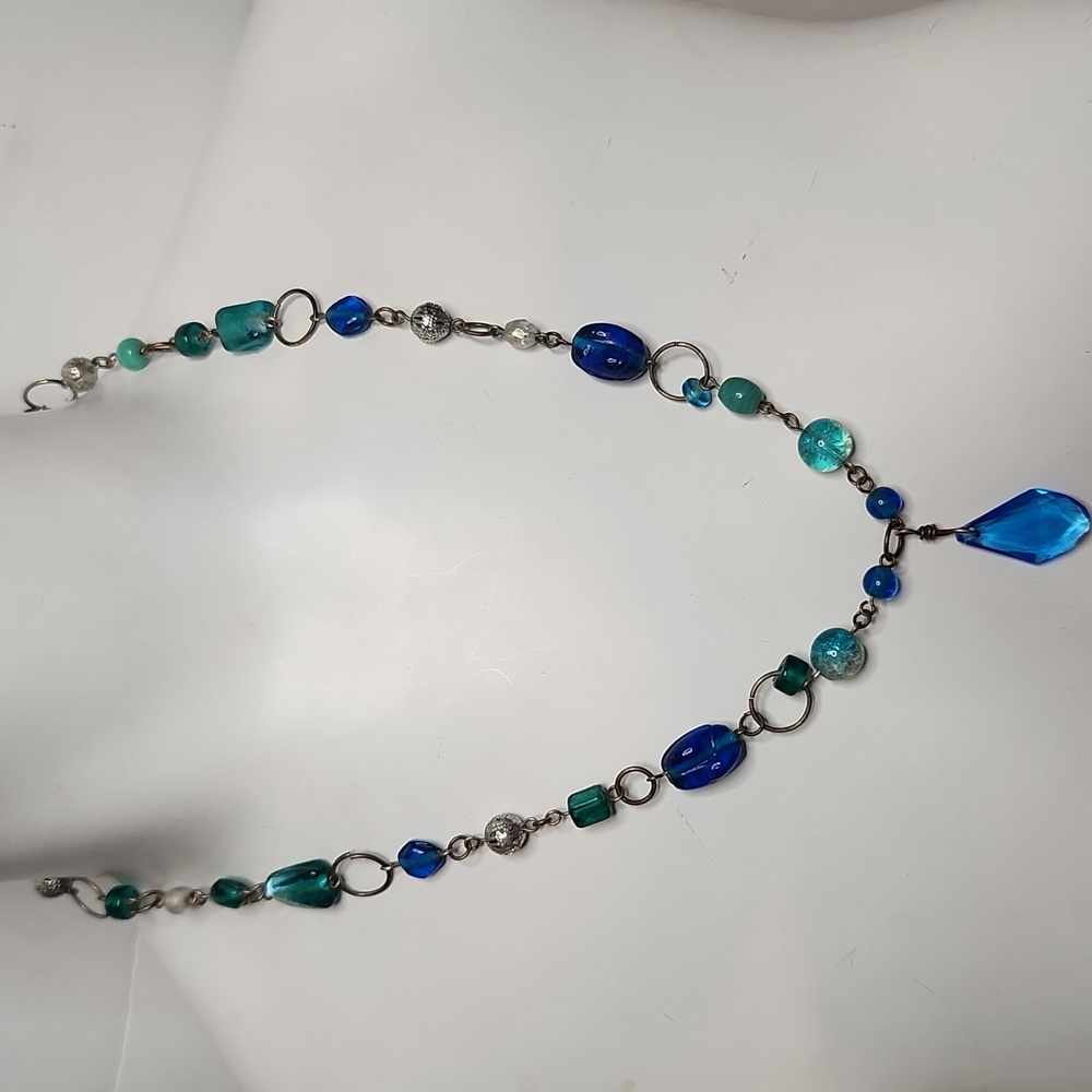 Vintage | Sea Glass Blue and Green | Beaded Necklace Adjustable